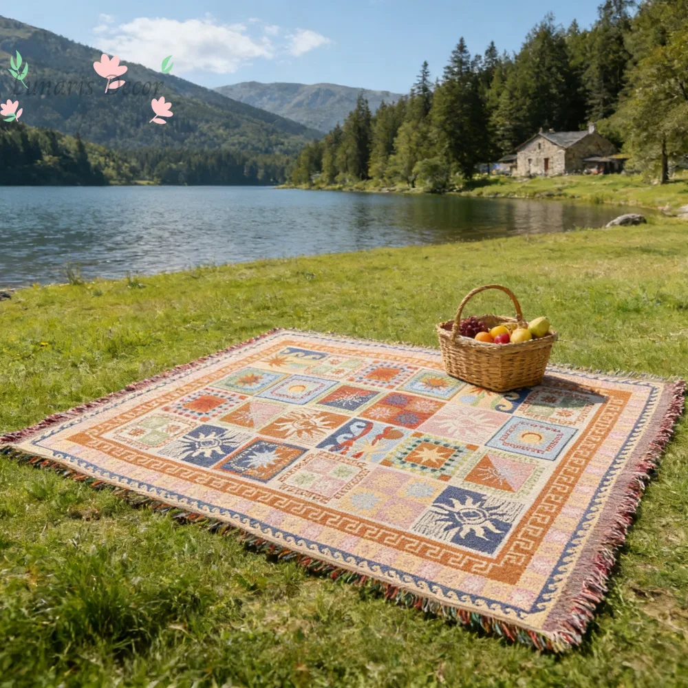 Outdoor camping blanket bohemian wind sun totem camping floor mat tablecloth moisture-proof mat beach picnic mat