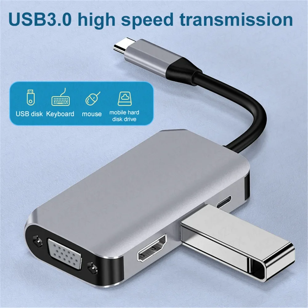 Док-станция 4 в 1, концентратор USB 3 0, HDTV-совместимый разветвитель VGA, адаптер-удлинитель типа C, док-станция для ноутбуков, ПК, компьютеров, аксессуары