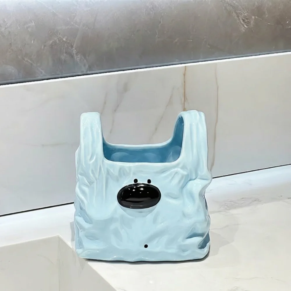 

Cute Handbag Style Ceramic Storage Box Puppy Shaped Cartoon Toothbrush Toothpaste Holder Novelty Flower Pot Stand Vanity Table