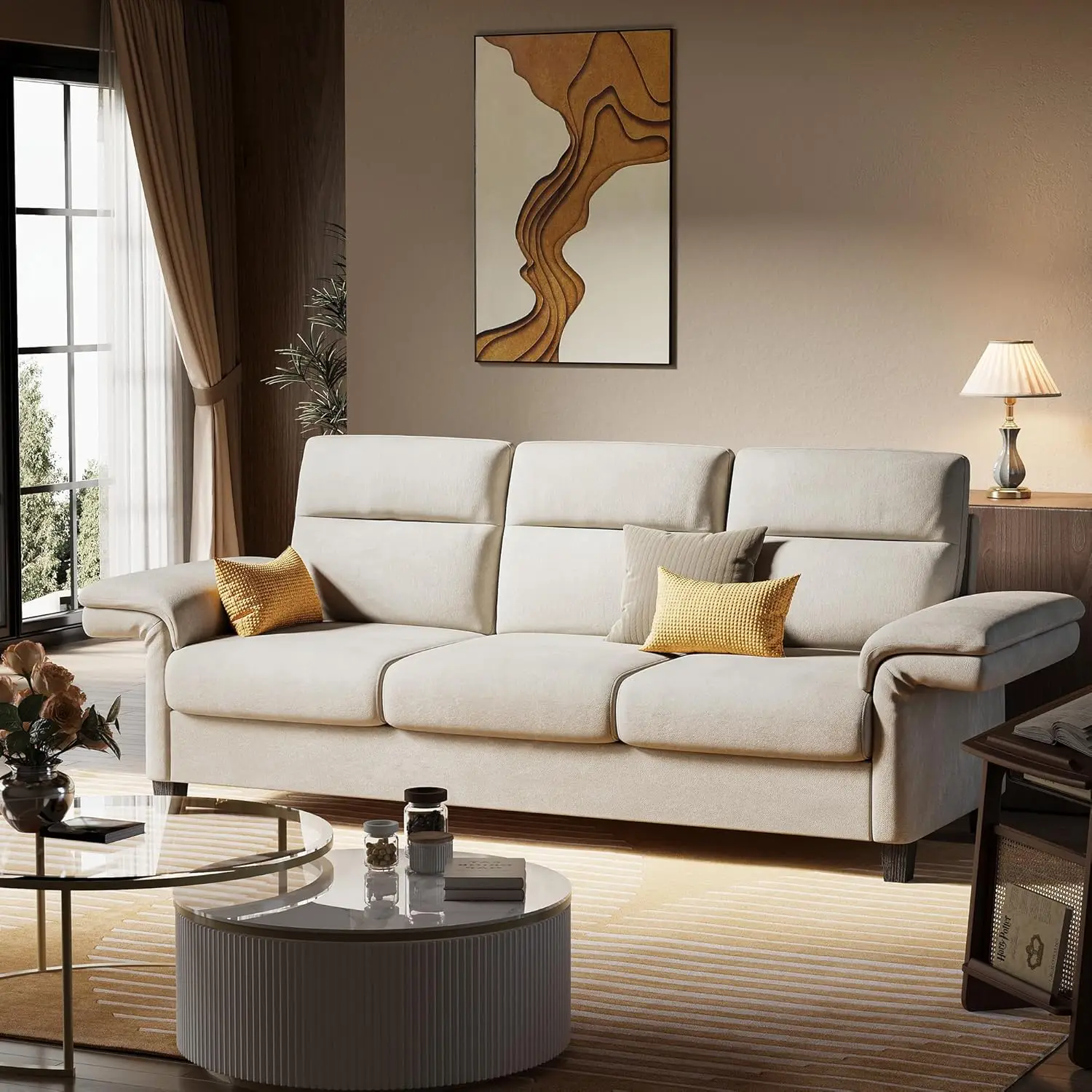 

92 Inch Sofa Couches for Living Room, with Adjustable armrests, Deep Seats 3 Seat Modern Couches for Sturdy Room/Apartment/Offic