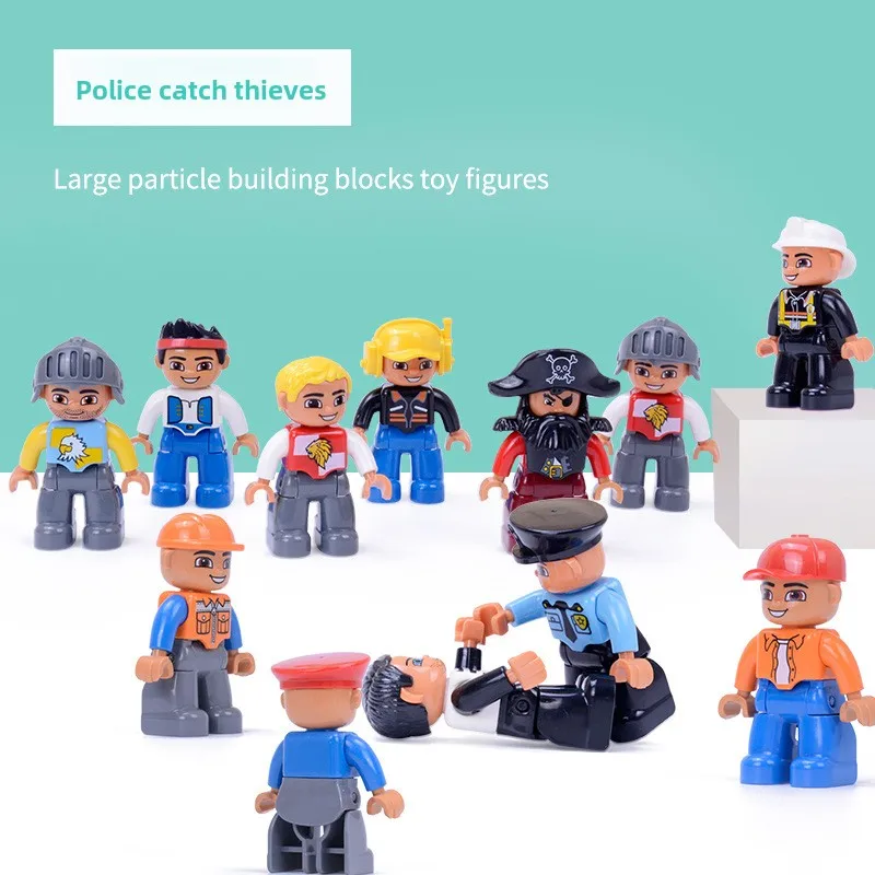 

Large Building Blocks Figures Set Pilot Police Family Members Compatible Accessories