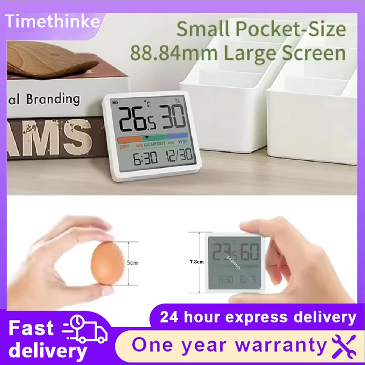 LCD Digital Thermometer Hygrometer Indoor Temperature Humidity Gauge Comfort Indicator Clock Date Home Room Weather Monitor