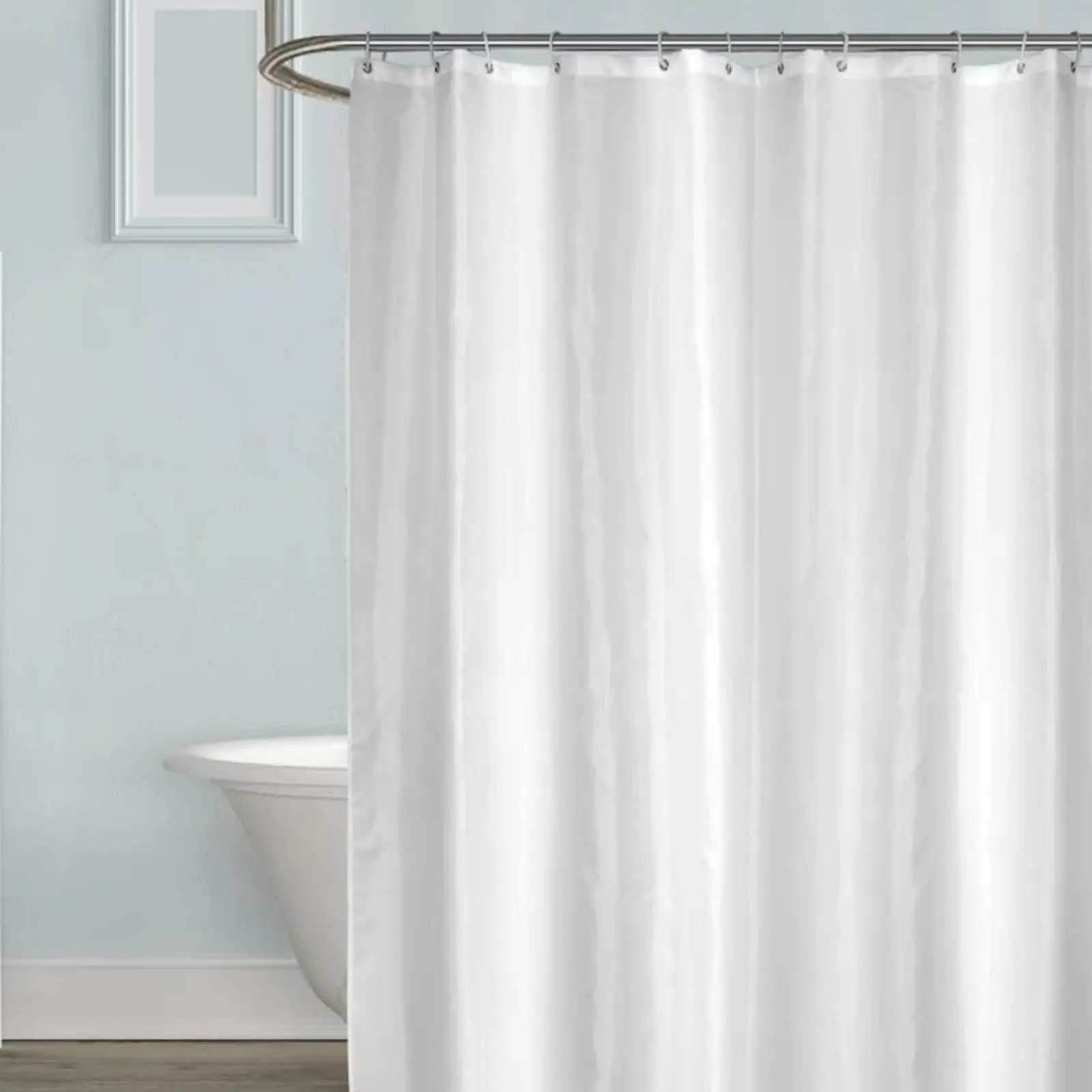Large White Shower Curtain, Waterproof Fabric Bath Curtain for Bathtub, 150 x 150 cm, Includes 12 Hooks, Stylish