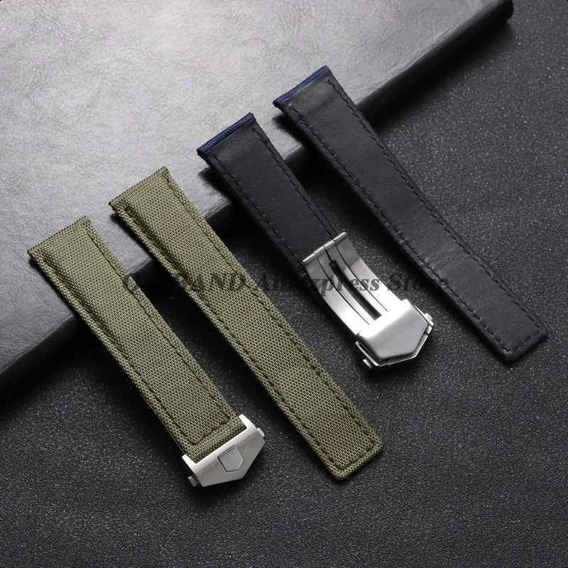22mm 24mm for Tag Heuer for Citizen for Seiko Butterfly Clasp Nylon Leather Watch Band Straps Canvas Cowhide Bracelets Wristbelt view 3