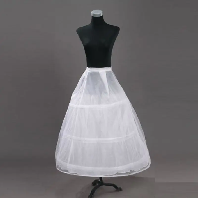 Womens 2 Layers Mesh 3 Hoops White Wedding Gridal Gown Dress Petticoat Elastic Waistband Drawstring A-Line Underskirt