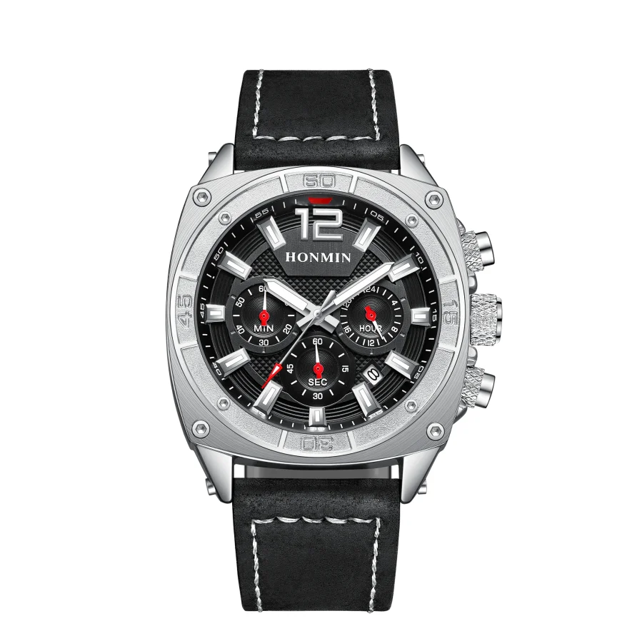 Многофункциональные деловые мужские спортивные модные наручные часы, повседневные водонепроницаемые светящиеся часы с кожаным ремешком и указателем даты для мужчин
