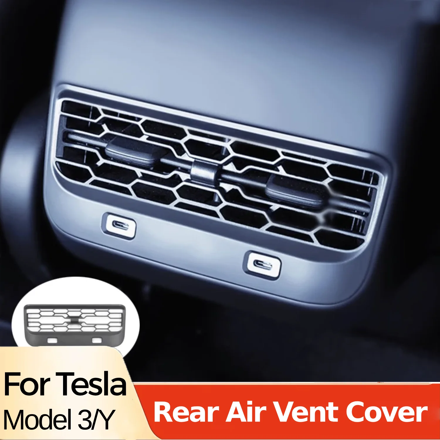 Capa de ventilação traseira para tesla modelo 3 y, acessórios, console central, caixa de apoio de braço, ar condicionado traseiro, filtro de saída, protetor de grade