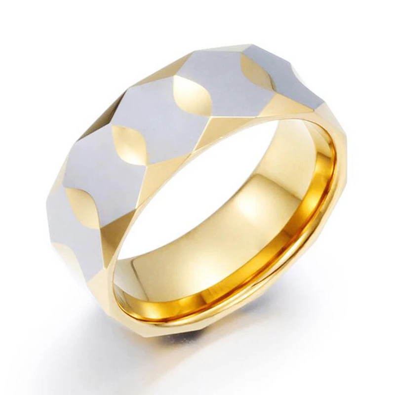 

9mm Luxury Gold Color Tungsten Steel Wedding Band Ring Men Women Hiphop Fashion Geometric Rhombus Couple Rings Jewelry