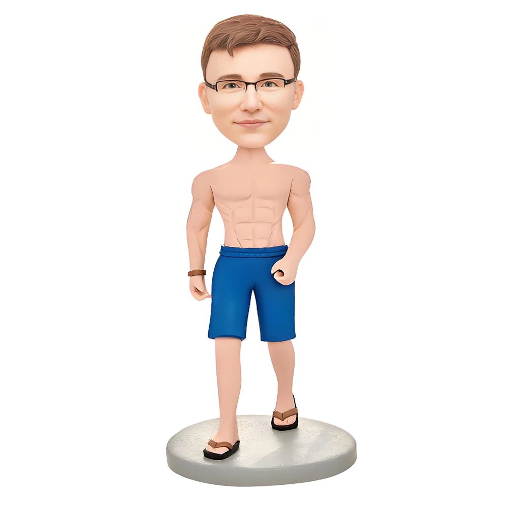 

Custom Bodybuilder Bobblehead Figure, Handmade Sculpture Beach Style, Personalized 3D Figurine, Cake Toppers