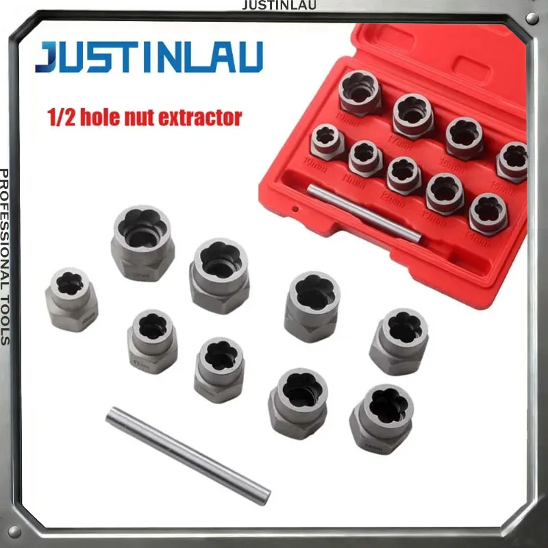 10PCS Nut Puller Set 1/2 Square Hole Gas Cannon Electric Wrench Sliding Nut Disassembly Tool Kit for Maintenance Repair