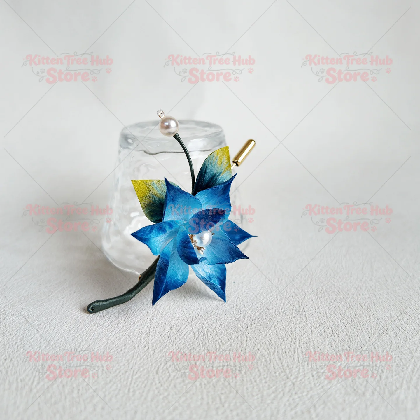 Pure Silk Velvet Flower Ornament Classical Blue Lotus Brooch Hairpin