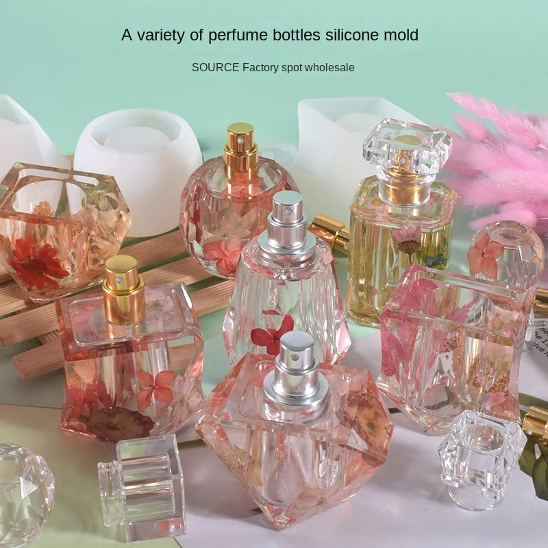 Various crystal surface irregular bottle with lid and mouth silicone mold epoxy resin essential oil perfume spray bottle