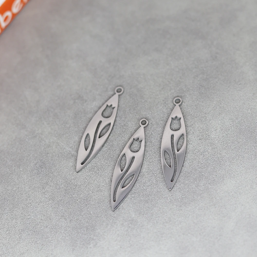 3PCS Women\'s Earrings Exquisite Tulip Flower Charms Stainless Steel Pendant for Jewelry Making DIY Craft Necklace Girl Accessory