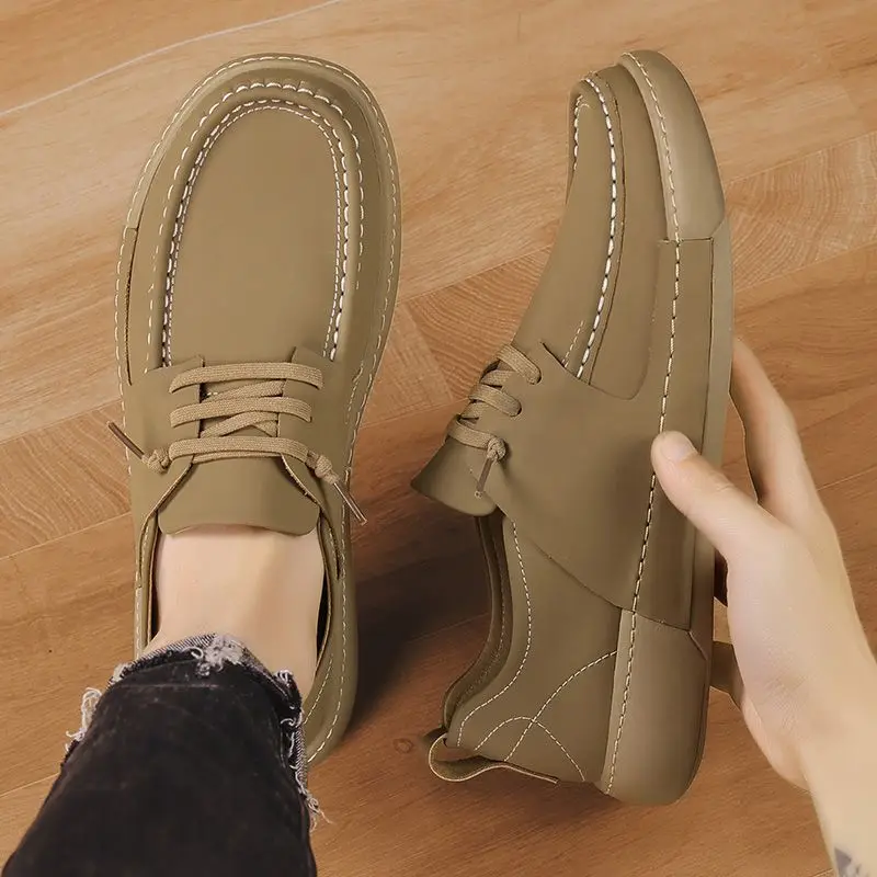 

Мужская повседневная обувь на платформе с круглым носком, дизайнерская новинка для взрослых, классические оригинальные удобные кожаные туфли без шнуровки 2025, трендовые кожаные туфли для мужчин