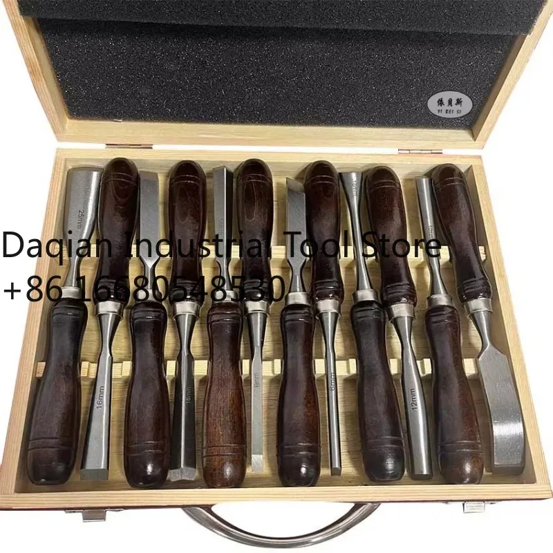 7rtHot Sale 12Pcs Wood Working Carving Chisel Set Wooden Handle Carpentry Chisel With Wooden Box Package DIY