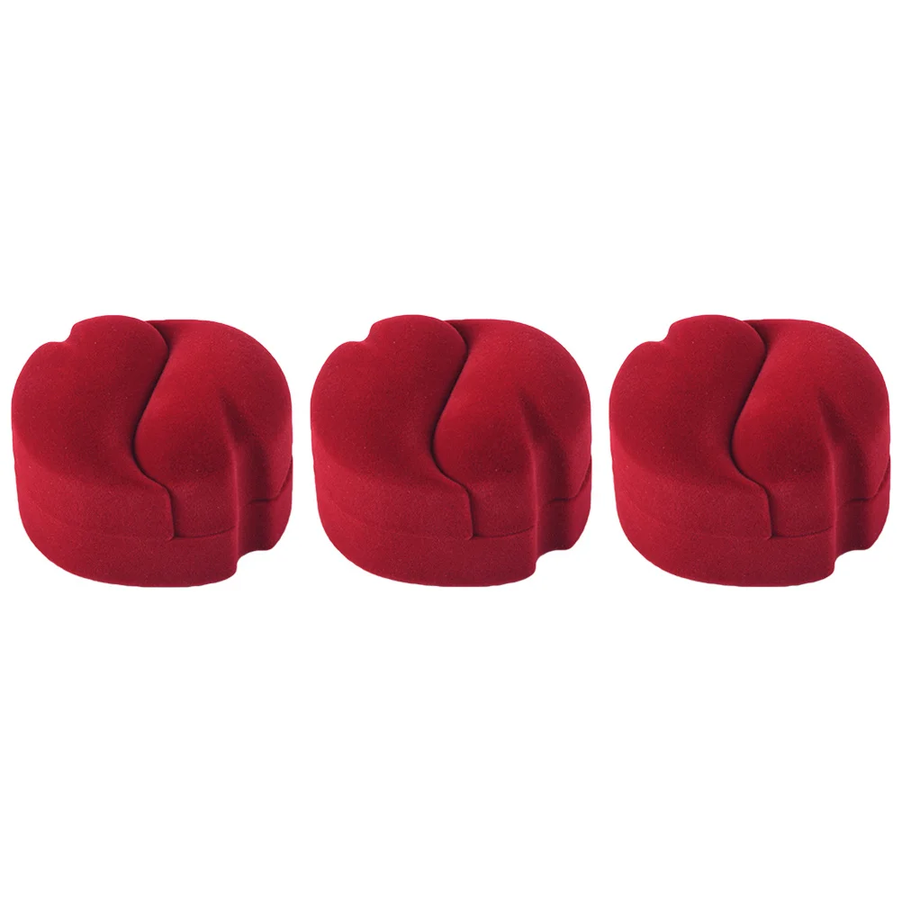 3Pcs Red Pair Ring Jewelry Box Flannel Stylish Durable Jewelry Case Gift Holder for Engagement Wedding Earrings Necklace