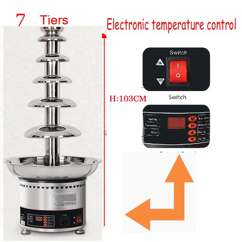 Stainless Steel Chocolate Waterfall Machine, Melting Warming Function, Commercial Use, 7 Tiers, 4 Tiers, 5 Tiers, 6 Tiers