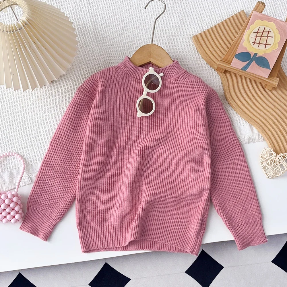 

Kids Autumn and Winter Casual Solid Color Sweater Top 6 Months-6 Years Girls Long Sleeved O-Neck Simple Daily Clothes