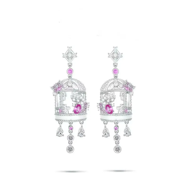 ZOCA Shining Pink Cubic Zirconia 925 Sterling Silver Long Geometric Tassel Drop Earrings for Women Fashion Party Jewelry