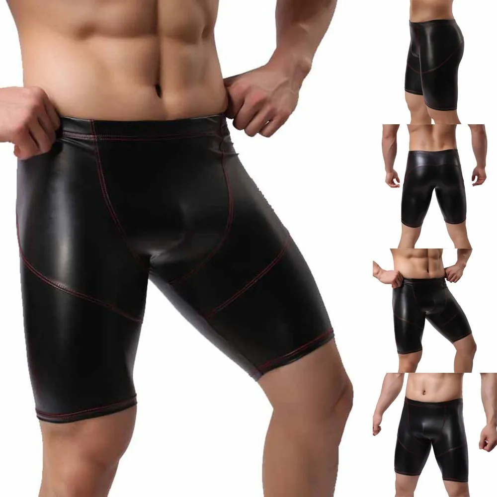 

Мужские плавки из искусственной кожи, сексуальное женское белье, модное черное 5-точечное белье с талией, кожаные брюки, бесшовное нижнее белье для горячих людей