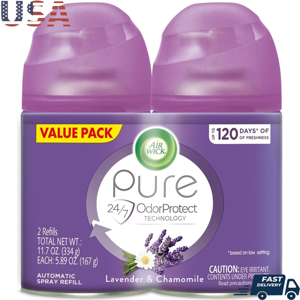 Automatic Air Freshener Refill Lavender Chamomile Natural Essential Oils Continuous Spray 5.89oz 2 Count Home Office Use