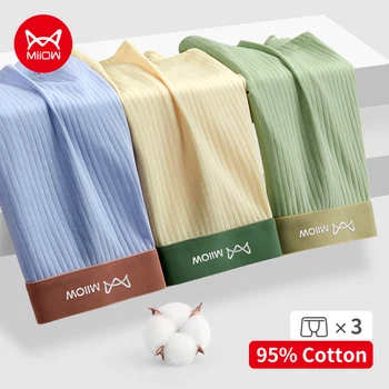 MiiOW 남성용 스레드 뜨게 코튼 속옷 복서, 부드러운 통기성 팬티, 항균 복서 반바지, 남성 언더팬츠, 3 개