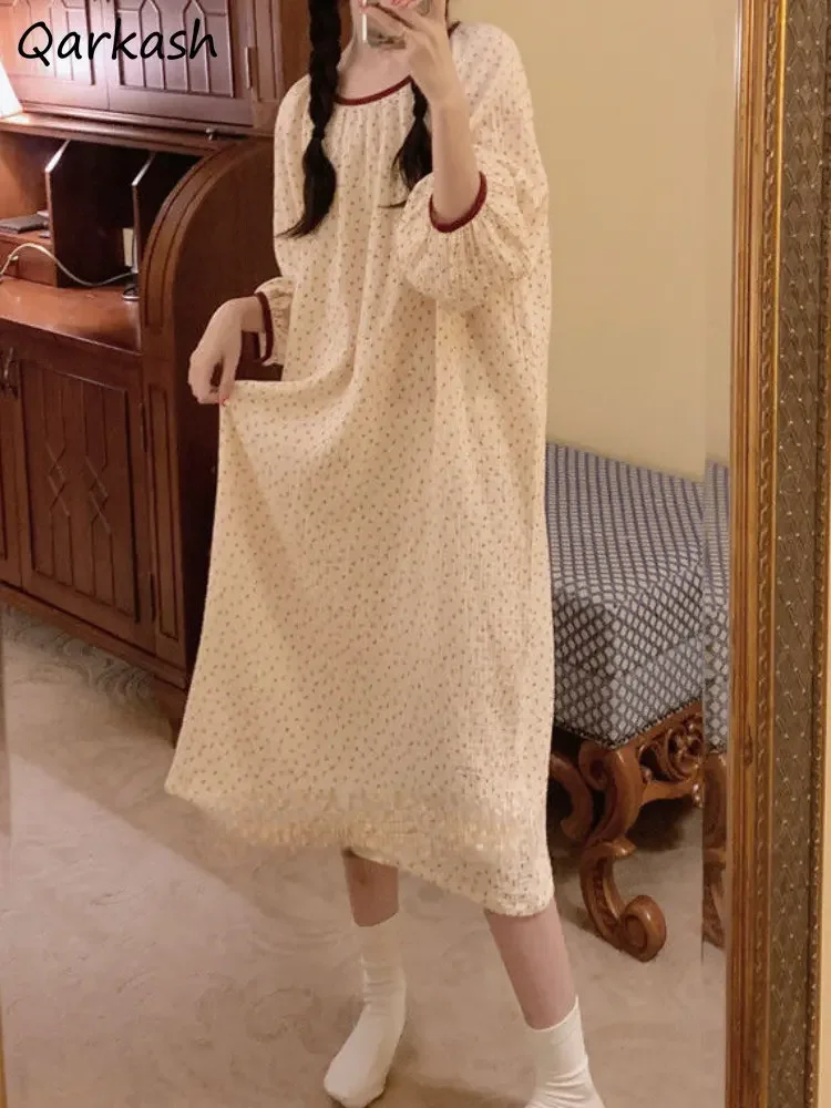 

Floral Nighgowns Women Loose Sweet Sleepwear Vintage Simple Summer Casual Daily Young Homewear Fashion Korean Style Mujer Basics
