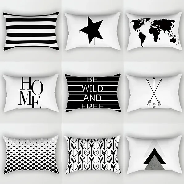 Black White Cushion Cover Polyester Printed Pillowcase 30x50 Geometric Home Lumbar Throw Pillow Cover Sofa Home Decor 40x60cm