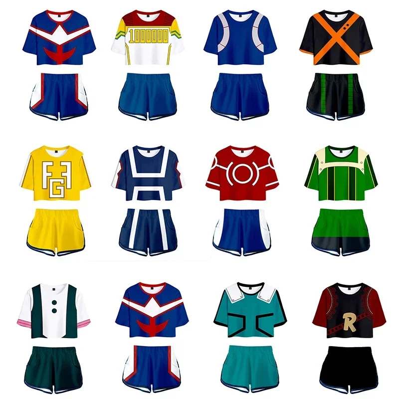 

Women's Anime My Hero Academia Cosplay Costume Summer Short Sleeve Cheerleading Uniform with Shorts