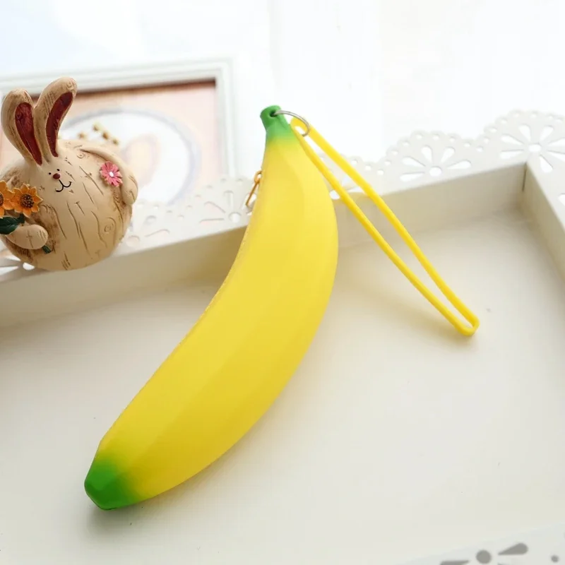 Cute Kawaii Silica gel Banana Pencil Case Creative Novelty Lovely Pen Bag for Kids Korean Stationery 1pcs