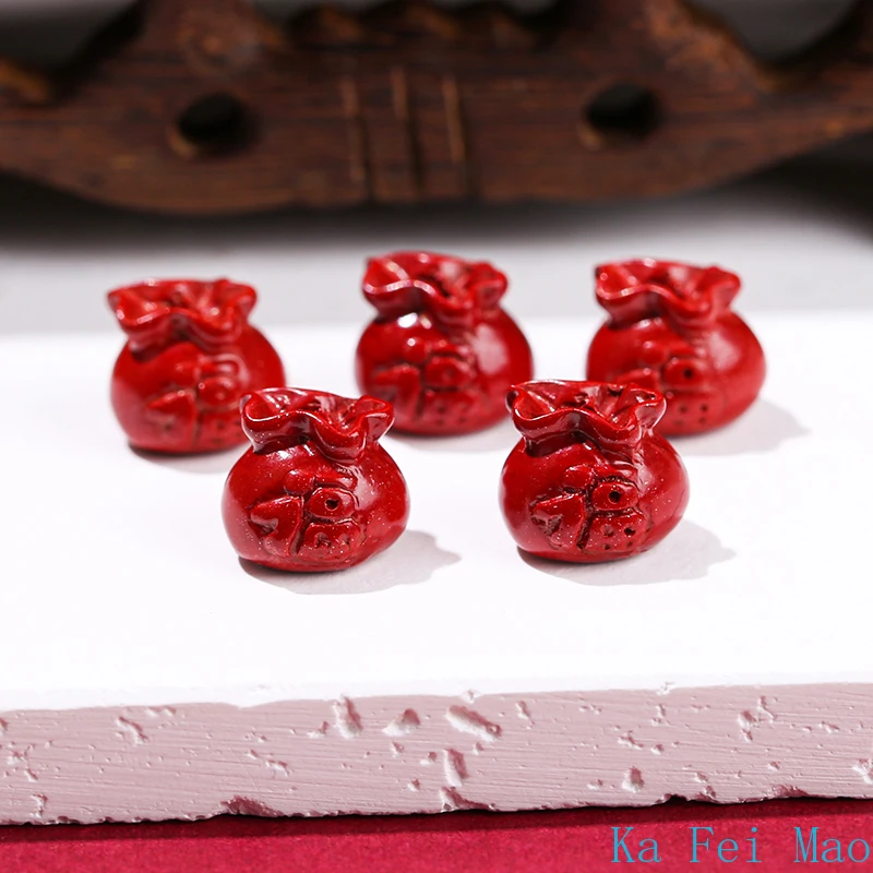 5 Pcs/lot Natural Purple Cinnabar Carved Lucky Bag Bead With Hole Pendant For Jewelry Making Diy Necklace Bracelet Accessory