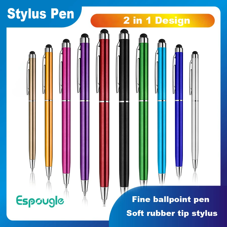 100pcs 2 In 1 Capacitive Touch Multi-color Ballpoint Pen Capacitive Screen Stylus Pen for IPad Mobile Phone Smart Phone Tablet