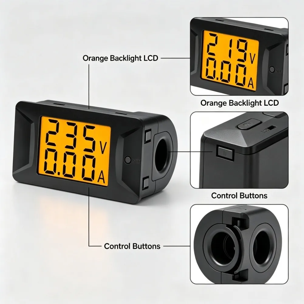 AC Voltage and Current Digital Tester with Backlit LCD Interface and Adjustable Calibration for Repeatable Results