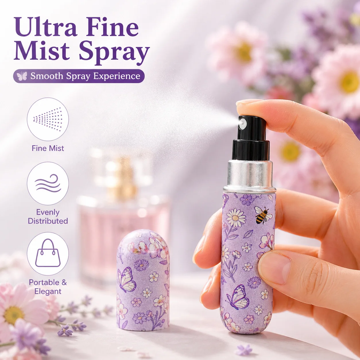 5pcs Spring Flower Fragrance Spray Bottle Gift Box Portable Bottom Direct Charging Perfume Refill Bottle Birthday Gift