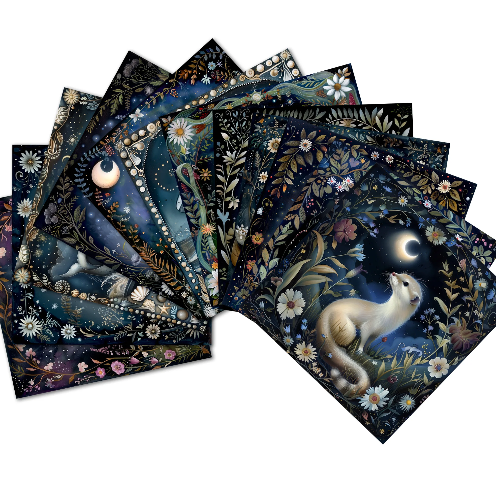 68pieces(12papers+56stickers) Fantastic Moonlight Ephemera Set,Perfect for Journal Supplies,Arts Crafts,Scrapbooking Supplies