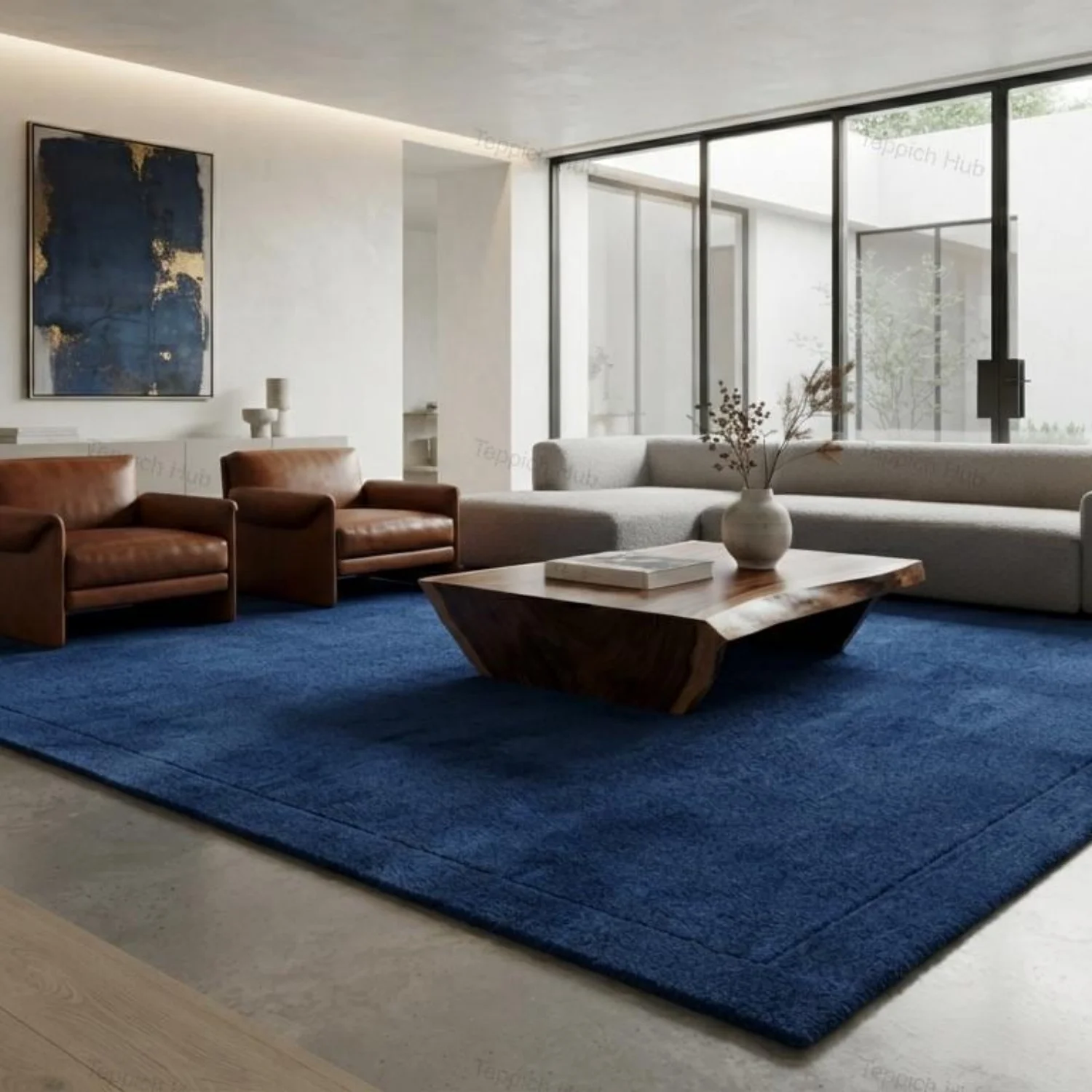 Room Decor Rug  8x10 Navy Blue Solid H1andTufted Area Rug, Modern Minimalist Plain Wool Carpet for Living Room  Bedroom, Custom Size Luxury Home DE1cor