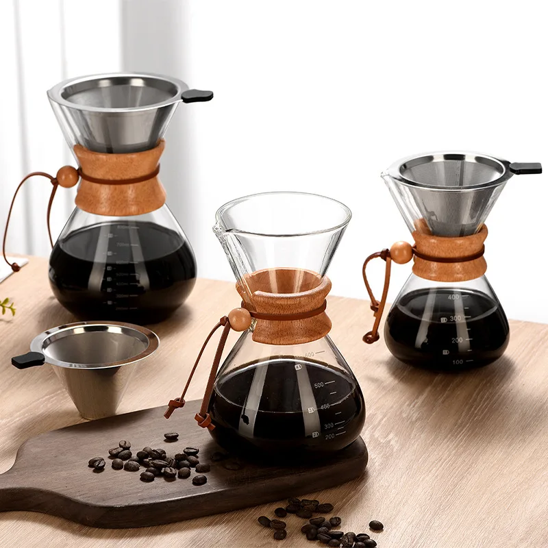 Hand Brew Coffee Pot with Stainless Steel Filter, Borosilicate Glass Sharing Pot with Scale, Drip Cold Brew Coffee Utensils - Image 2