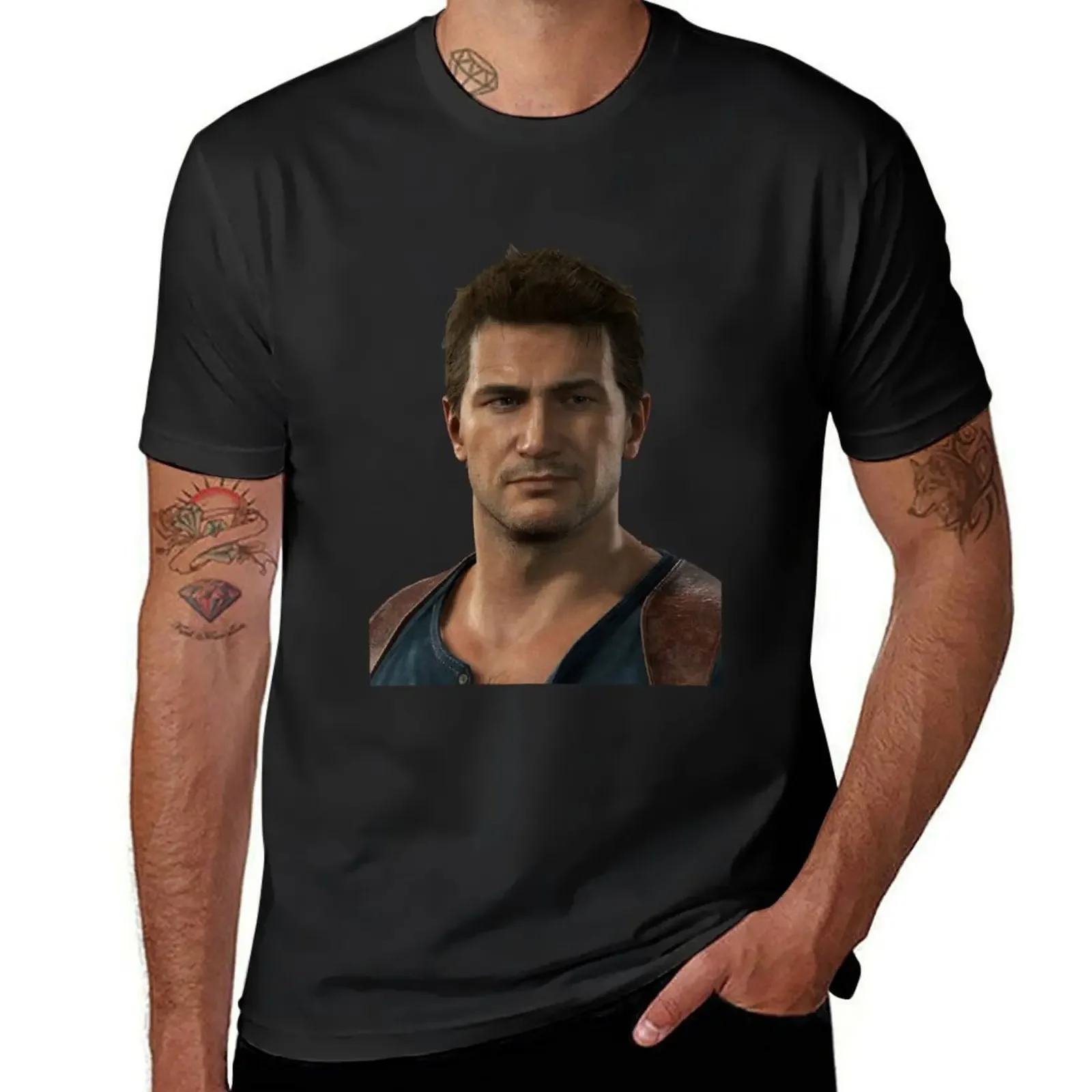 Uncharted NATHAN Drake เสื้อยืดผู้ชายเสื้อยืดลายกราฟิกบาสเก็ตบอลเสื้อยืดดีไซเนอร์สำหรับผู้ชาย