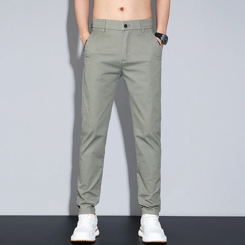 سراويل مطاطية متوسطة الخصر للرجال ، سراويل عمل غير رسمية ، جودة عالية ، نحيفة ، تطريز ، ملابس رجالية ، ربيع ، موضة صيفية