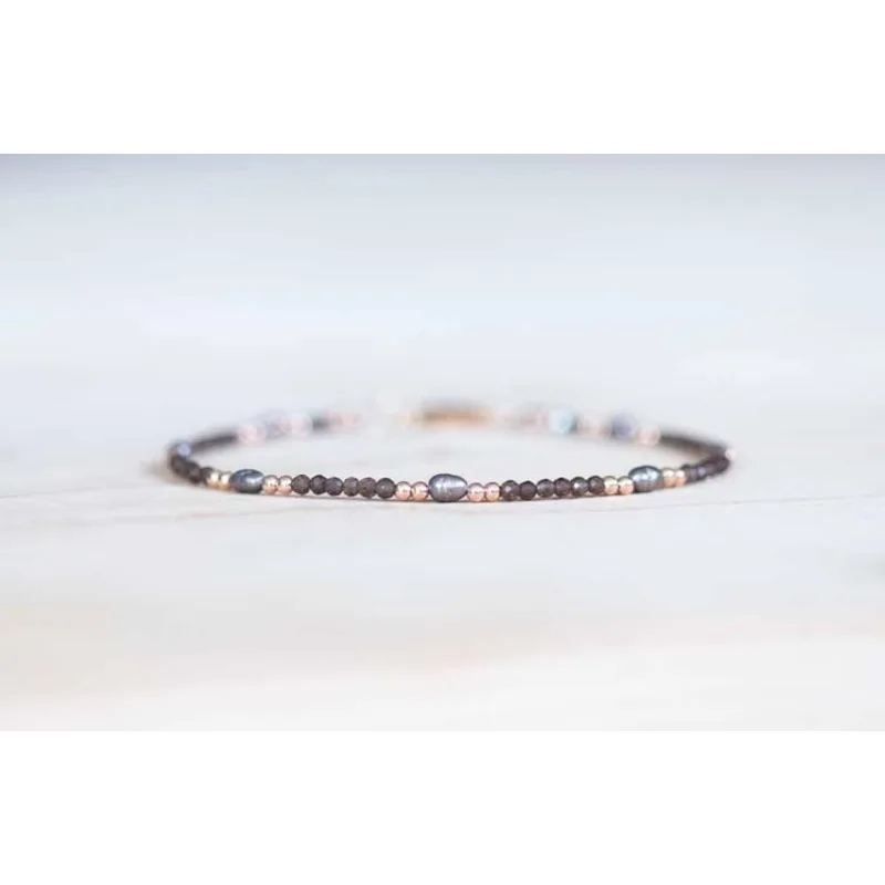 Smoky crystal bracelet with peacock pearls, exquisite multi-gemstone beaded jewelry