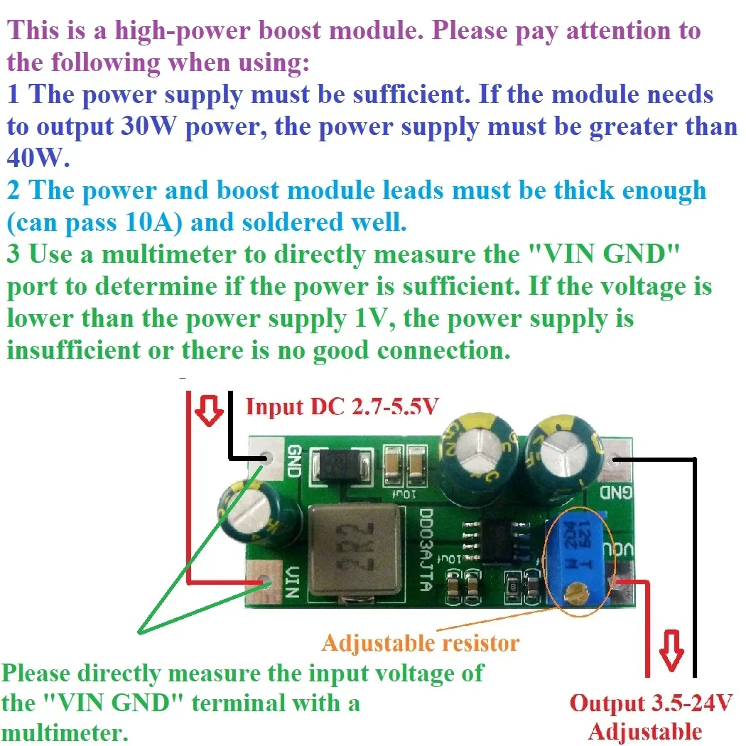 30W DC 3V 3.3V 3.7V to 5V 6V 7.5V 9V 10V 12V 14.8V 24V Step-Up Boost Converter Board for 18650 Lithium Battery