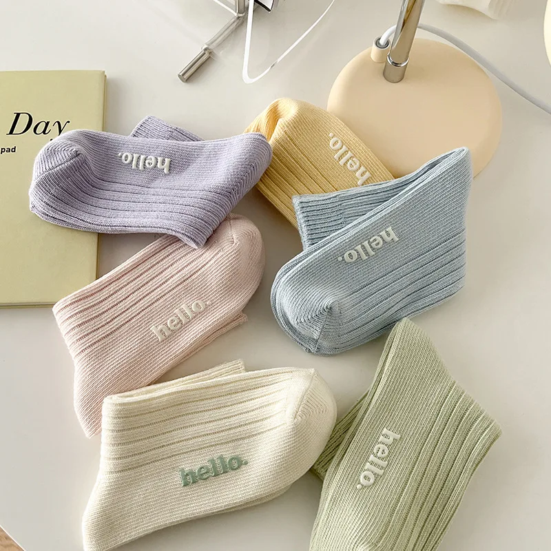 Spring/Summer Women's Mid-Calf Tights - Double-Needle Thick Thread Sports Socks - Sweat-Absorbing Pure Color Cotton Socks