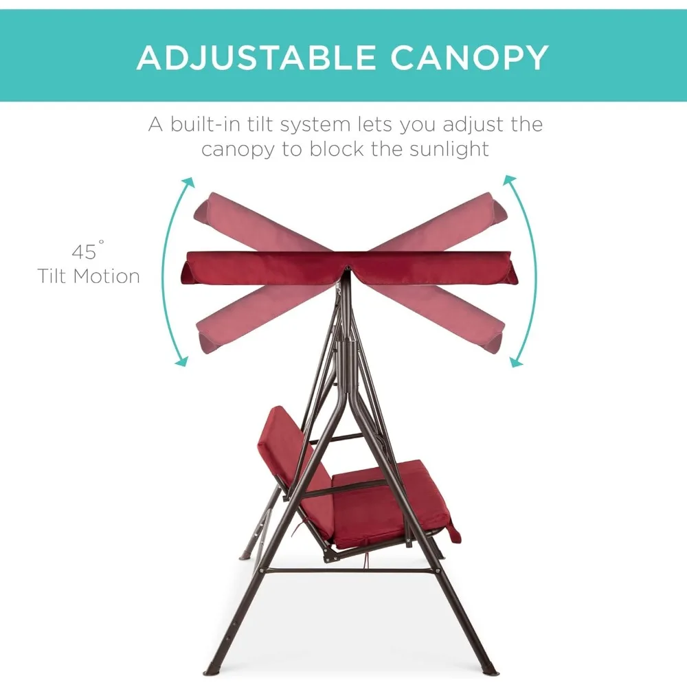 

2-Person Outdoor Patio Swing Chair, Hanging Glider Porch Bench for Garden, Poolside, Backyard w/Convertible Canopy