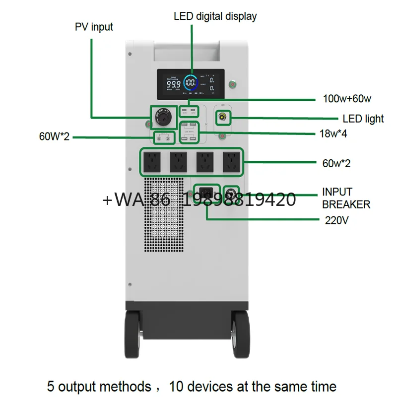 Portátil 5kWh All-In-One Home Energy Storage Bateria de lítio Inversor solar Grade híbrida montada na parede com porta de comunicação CAN