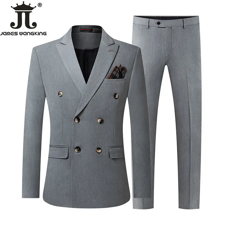 Mens Suits 2 Piece Boutique High -end Brand Solid Color Official Business Men Double -breasted Suit Bride's Wedding Dress Party