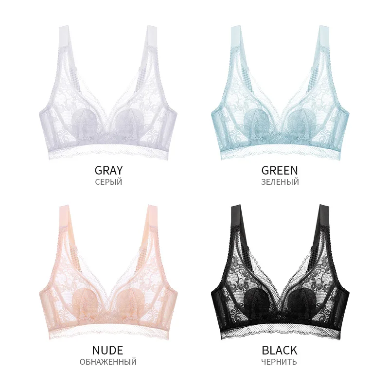 Xianqifen ultra thin lace minimizer plus size bras for women intimates top bh lingerie BCD cup size  36 38 transparent summer