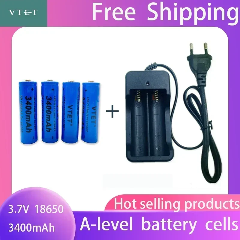 2024 New Battery High Quality 3400mAh 3.7V 18650 Li-ion Batteries Rechargeable Battery For Flashlight Torch Fan Toy Car+Charger image 2