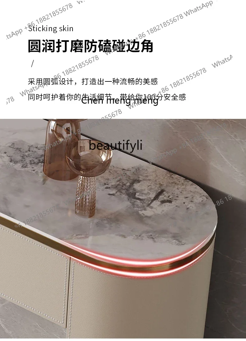 P178  Light Luxury Creative Console Modern Minimalist Home Wall Stone Plate Saddle Leather Curio Cabinet