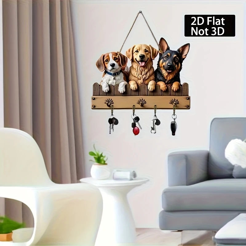 12in Country Farmhouse Style 2D Wooden Dog Key Rack Beagle Golden Retriever German Shepherd Designs Dog Lovers Gifts Home Decora