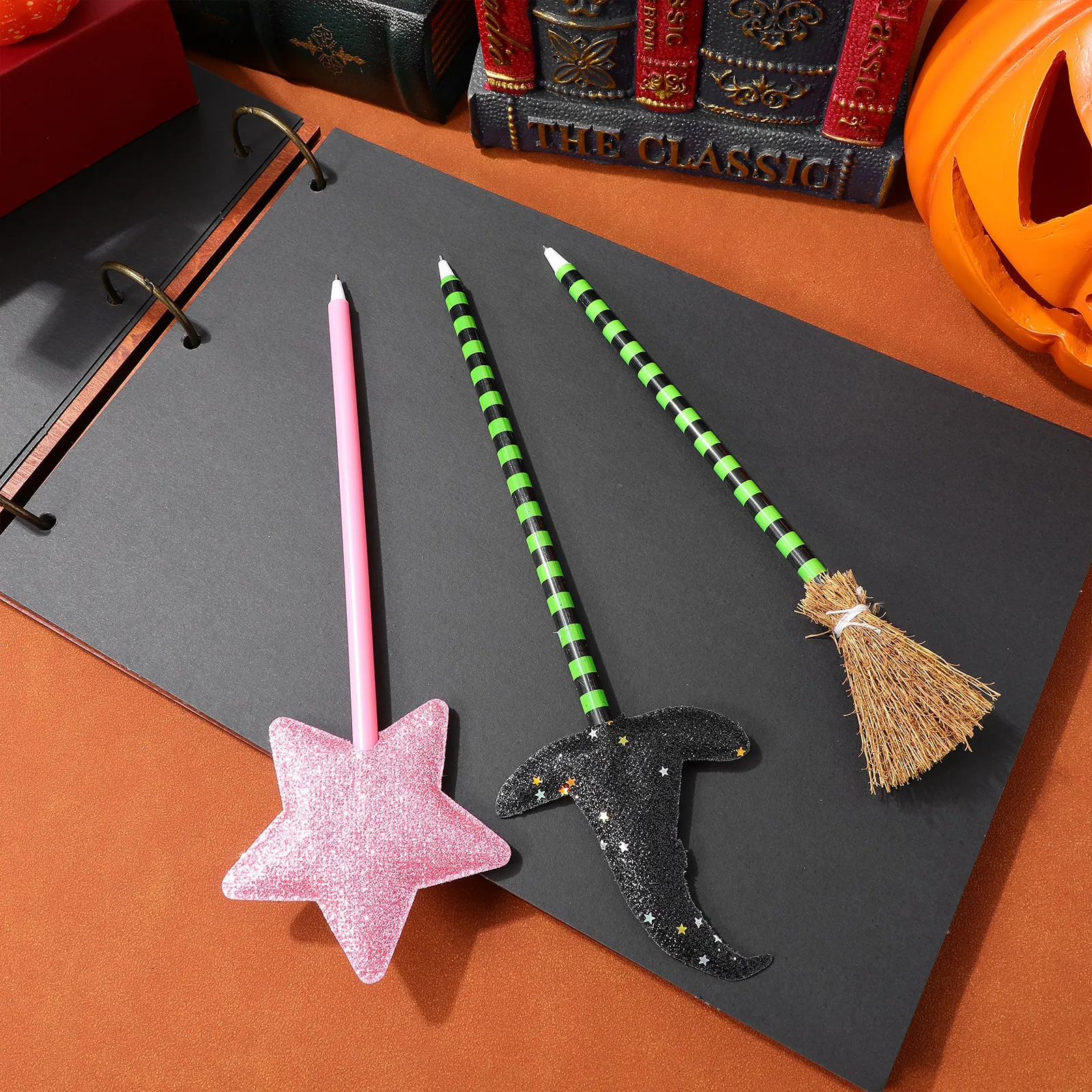 

18Pcs Novelty Ballpoint Pens Halloween Valentine's Day Multicolor Cute Cartoon Pens Witch Broomstick Star Theme Party Favors